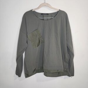 Uli Schneider Pocket Snap Sides Women 8 Green Long Sleeve Round Neck Top